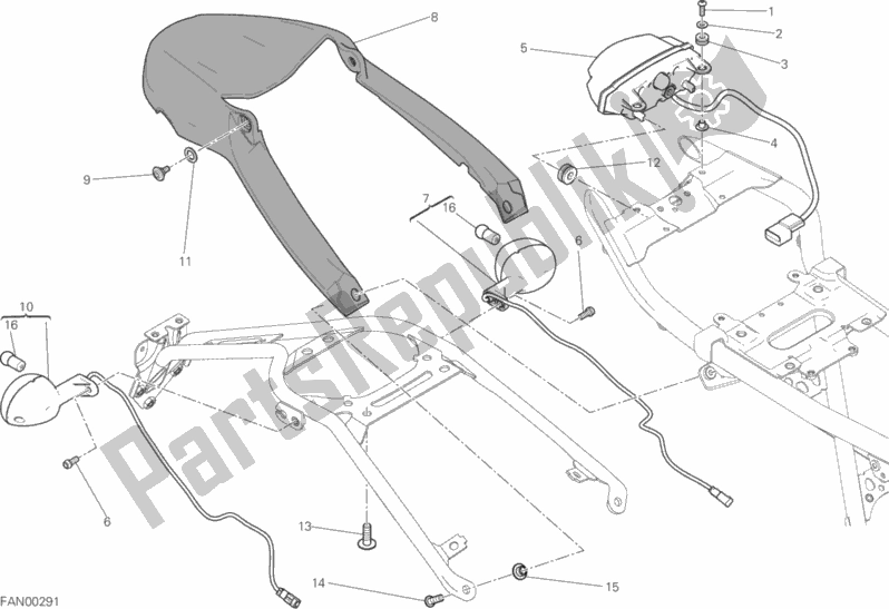 All parts for the Taillight of the Ducati Scrambler Sixty2 Thailand USA 400 2017
